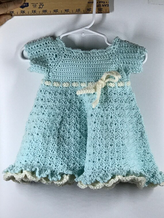 12 month blue dress Crocheted Toddler Dress: Mint Ruffle Hem, Handmade 9-12 Color:Mystic Phoenix Floral