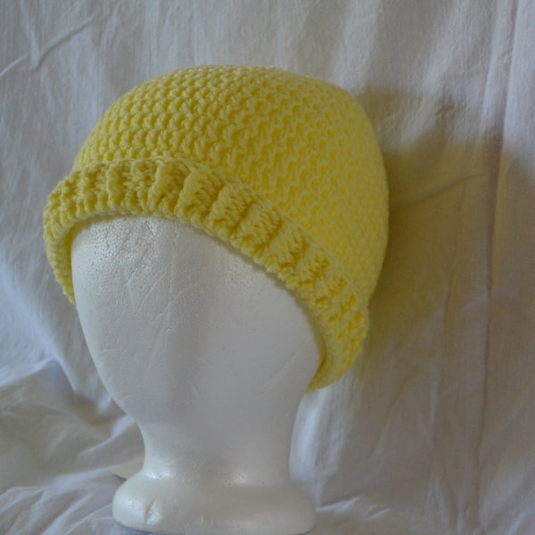 Light Yellow Stocking Cap with Ribbed Brim