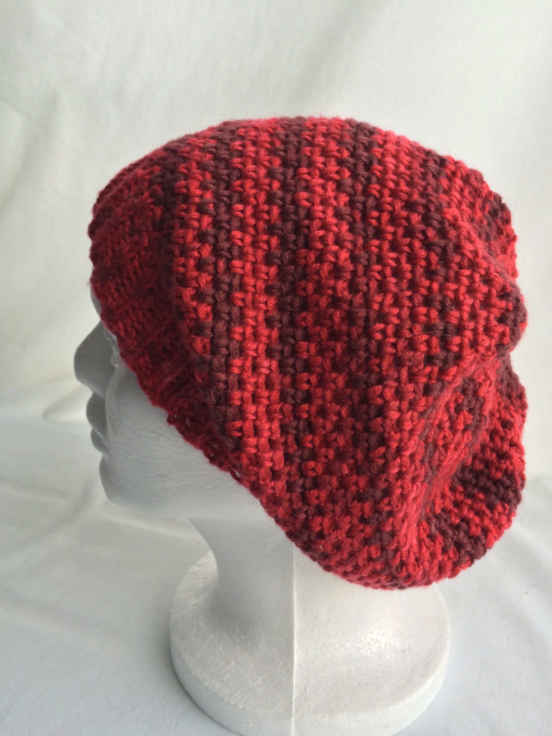 Light and Dark Red Slouchy Crochet Beret Type Hat - Etsy display picture 2