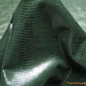 Genuine Italian Lambskin Lizard Imprinted Ultra Premium Forest Green