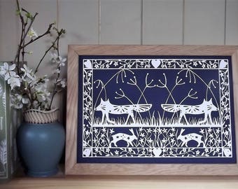 Two Foxes A4 Papercut
