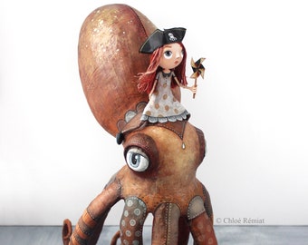 “OCTOPUS” sculpture, art doll, unique piece, entirely handmade