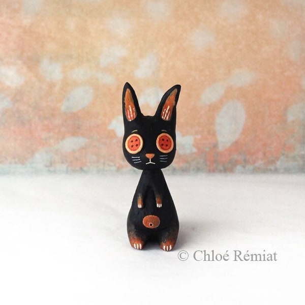 Mini lapin, yeux boutons, Halloween, miniature, pièce unique, collection