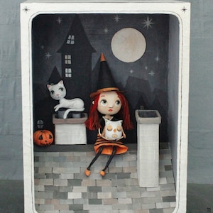 Display box &quot;Witch&quot;, ORIGINAL of the illustration &quot;Magik&quot; for Anatopik, ART DOLL, unique piece, entirely handmade