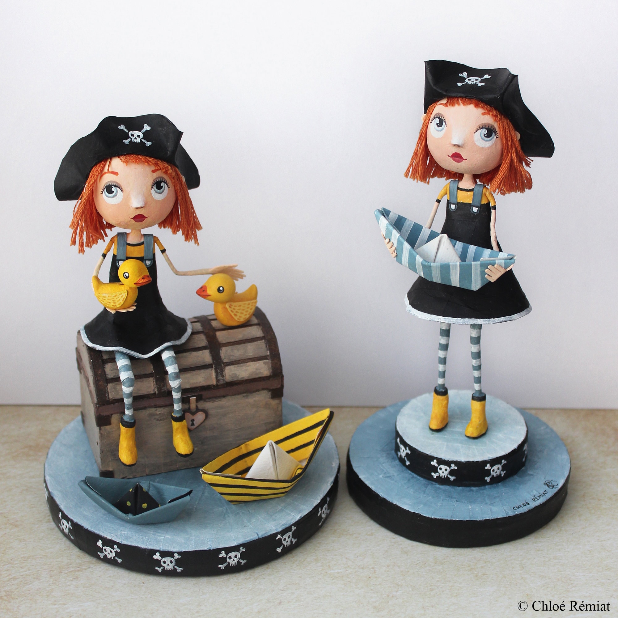 彫刻「小さな海賊とアヒル」、Anatopik のオリジナル、ART DOLL