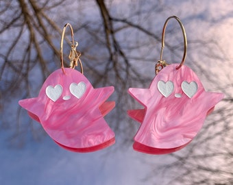 Earrings  Pink Ghost Drops 80s Fancy Dress Handmade 