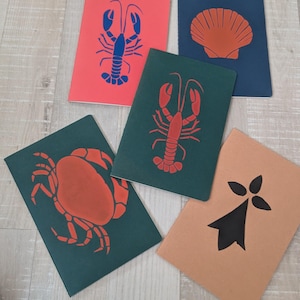 Libreta A5 con diseño de langosta - Serigrafía manual - 30 páginas - Libreta - Cangrejo - Concha - Armiño - Tinta - Langosta - Varios diseños