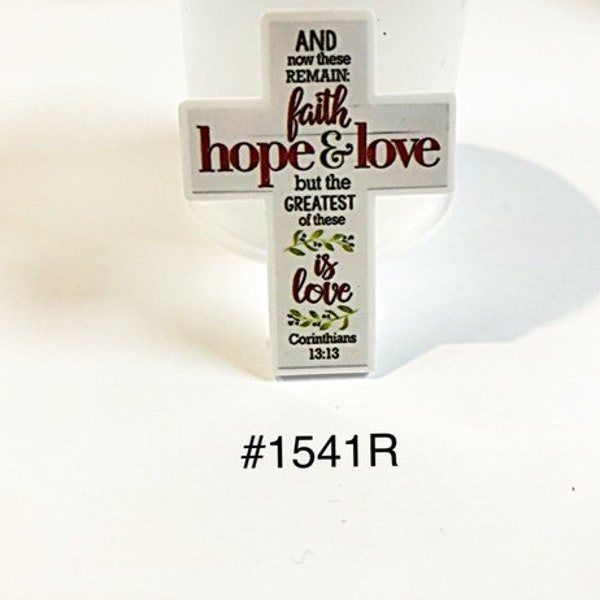 3 or 5 pc Religion Christianity Cross " Hope, Faith and Love" Planar Resin Flat back Cabochon Hair Bow Center Craft Supply