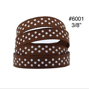 3 or 5 yard - 3/8&quot; Solid Brown w White Polka Dot Small Grosgrain Ribbon Hair bow Craft Supply