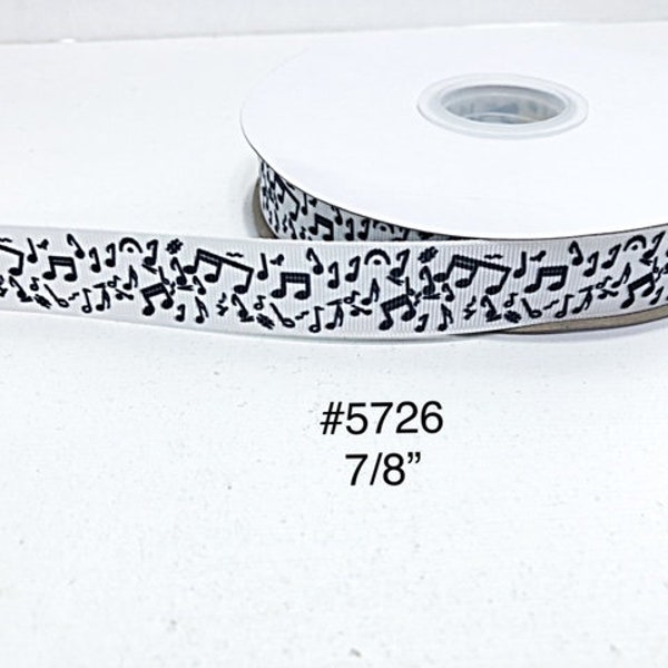 3 or 5 yard - 7/8" Music Musical Note #2 on White Grosgrain Ribbon Hair bow Craft Supply