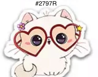 3 or 5 pc  Cute White Cat Wearing Heart Shaped Glasses Planar Resin Flat back Cabochon Hair Bow Center Craft Supply