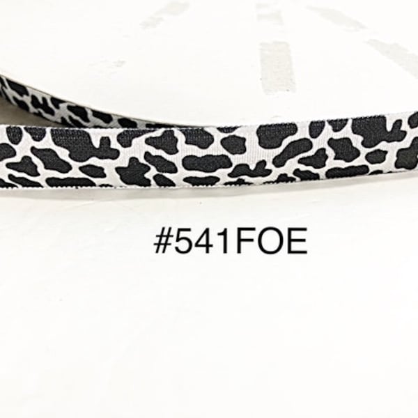 3 or 5 yard - 5/8" Animal Cow Print on White Fold Over Elastic (FOE) Headband Hair Accessories Craft Supply