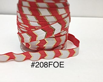 3 or 5 yard - 5/8" Gold, Red and White Fold Over Elastic ( FOE) Headband Hair Accessories Craft Supply