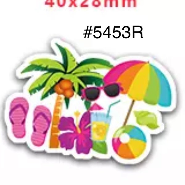 3 or 5 pc Summer Flip Flop, Coconut Tree, Beach Ball, Flower and Umbrella  Planar Resin Flat back Cabochon Hair Bow Center Craft Supply