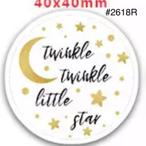 3 or 5 pc Twinkle Twinkle Little Star w Yellow Gold Star & Moon in Circle Shaped Planar Resin Flat back Cabochon  Craft Supply