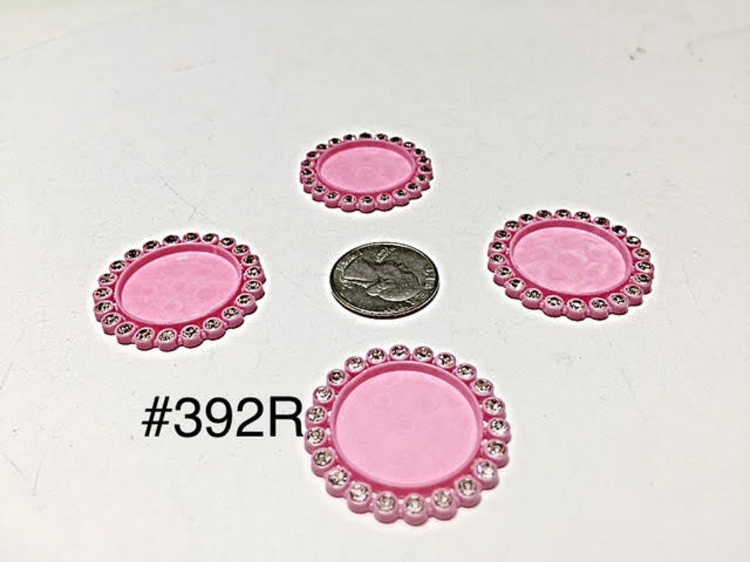 3 Pc Pink Circle Cameo Resin With Rhinestone Flat Back Bottle Cap for ...