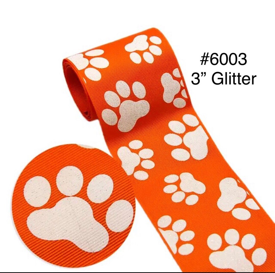 2/3/5 Yard 3 Glitter Dog Paw on Orange Jumbo Grosgrain Ribbon Hair Bow