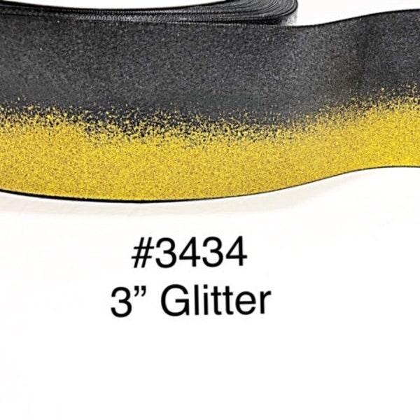 2/3/5 yard - 3" Glitter Solid Black and Gold Jumbo Grosgrain Ribbon Cheer Bow Craft Supply