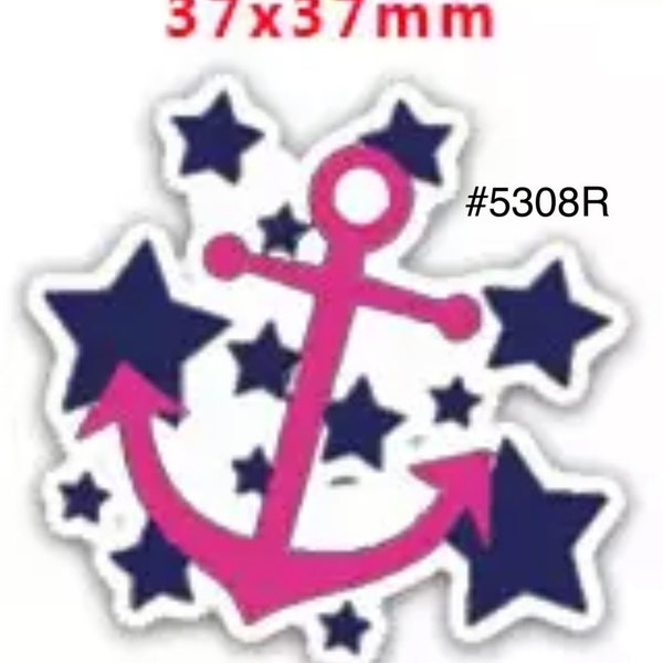 3 or 5 pc Hot Pink Nautical Anchor and Star Planar Resin Flat back Cabochon Hair Bow Center Craft Supply
