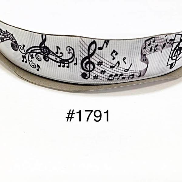 3 or 5 yard - 7/8" Music Musical Note on White Grosgrain Ribbon Hair bow Craft Supply