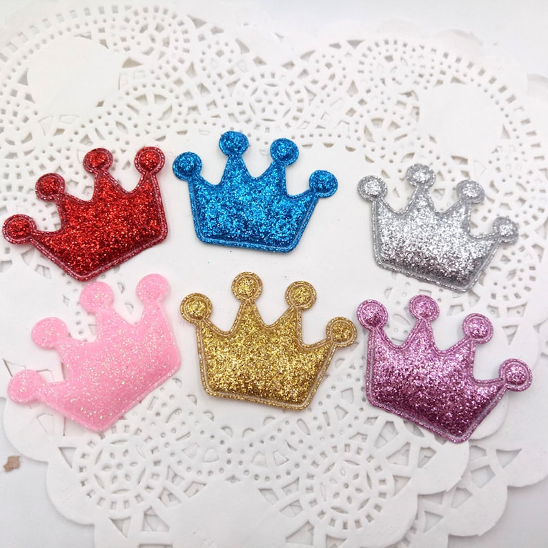 5 pc 1 Glitter Padded Crown without Clip Flat back Cabochon Hair Bow Center Craft Supply