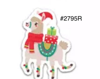 3 or 5 pc - Christmas Animal Llama wearing Santa Hat, Red Scarf and Gift Planar Resin Flat back Cabochon Hair Bow Center