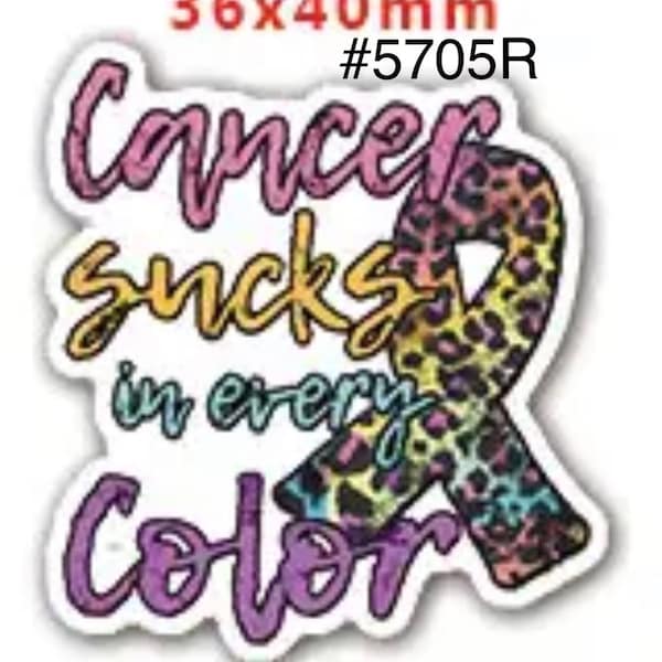 3 or 5 pc Cancer Awareness Cancer Suck In Every Color w Colorful Leopard Ribbon Planar Resin Flat back Cabochon Hair Bow Center Craft Supply