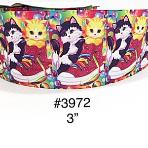 3 or 5 yard - 3" Animal Black and Yellow Cat, Red shoe, Bubble on Multi Color Jumbo Grosgrain Ribbon Cheer Bow Craft Supply