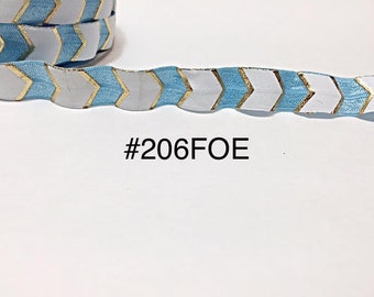 3 or 5 yard - 5/8" Gold, Blue and White Fold Over Elastic FOE Headband Hair Accessories Craft Supply