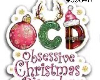 3 or 5 pc Christmas OCD " Obsessive Christmas Disorder" Planar Resin Flat back Cabochon Hair Bow Center Craft Supply