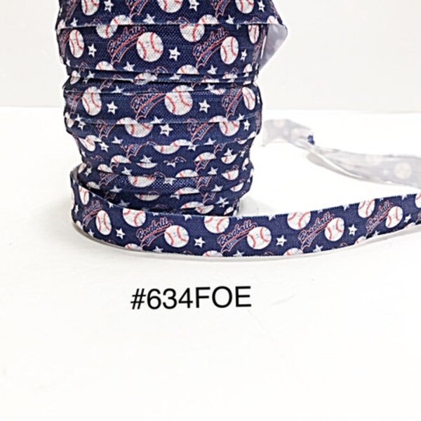 3 or 5 yard - 5/8" Baseball Ball on Blue Fold Over Elastic FOE Headband Hair Accessories Craft Supply