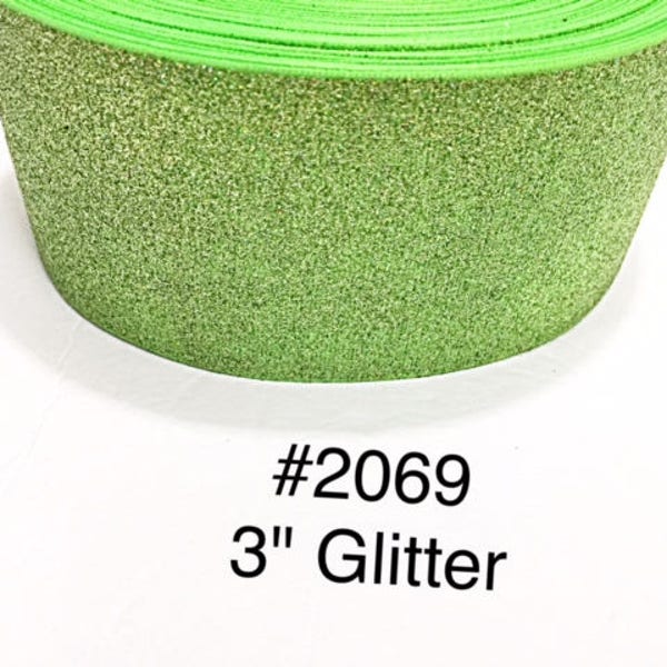 2/3/5 yard - 3" Solid Glitter Neon Green Jumbo Grosgrain Ribbon Cheer Bow Craft Supply