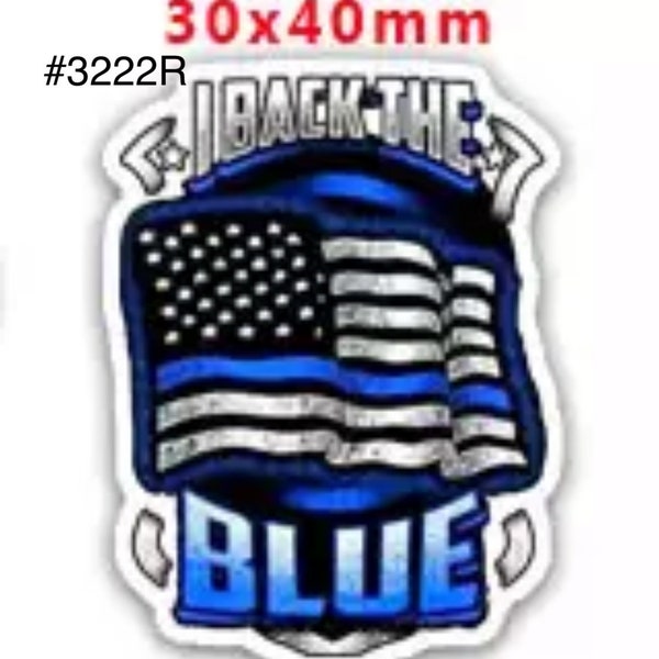 3 or 5 pc Policeman Police I Back The Blue Planar Resin Flat back Cabochon Hair Bow Center Craft Supply