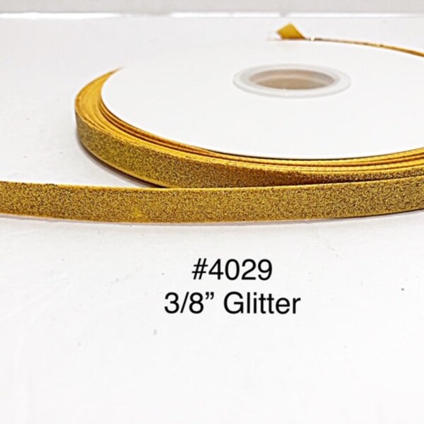 3 or 5 yard - 3/8" Glitter Solid Gold Small Grosgrain Ribbon Hair bow Craft Supply