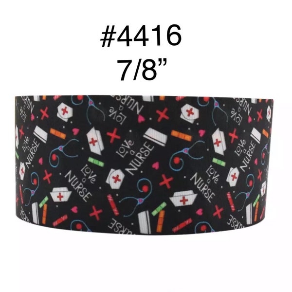 3 or 5 yard - 7/8" " Love A Nurse " Medical Stethoscope Bandage Black Grosgrain Ribbon Hair bow Craft Supply