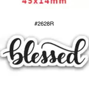 3 or 5 pc Cute Saying " Blessed " in Cursive and Black Color Bow #2 Planar Resin Flat back Cabochon Hair Bow Center Craft Supply