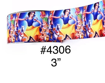 2/3/5 yard - 3" Princess Snow White, Dwarves, Prince Charming, Witch and Horse Jumbo Grosgrain Ribbon Cheer Bow Craft Supply