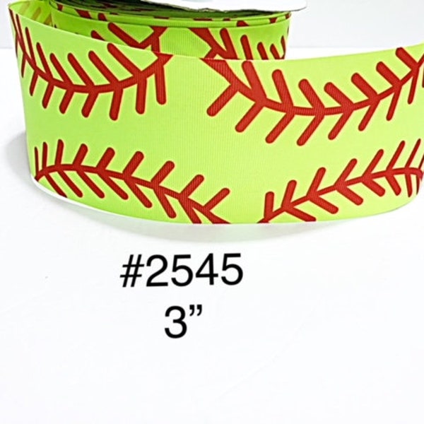 2/3/5 yard - 3" Sport Softball with Double Red Lace #2 Neon Green Jumbo Grosgrain Ribbon Hair Bow Cheer Bow Craft Supply ( NOT GLITTER)