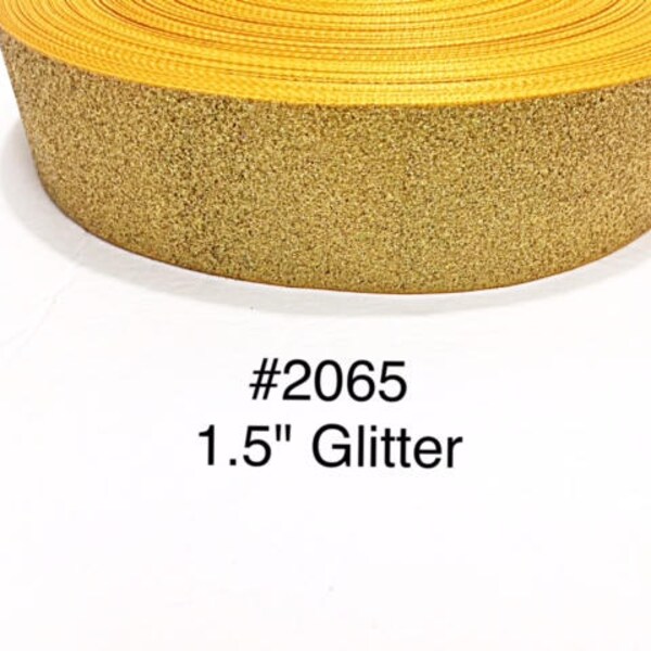 3 or 5 yard - 1.5" Glitter Solid Gold Grosgrain Ribbon Hair bow Craft Supply