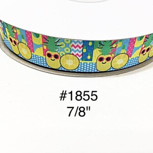 3 or 5 yard - 7/8" Fruit Pineapple wearing Sunglasses with Polka Dot and Zig Zag motif Grosgrain Ribbon Hair bow Craft Supply