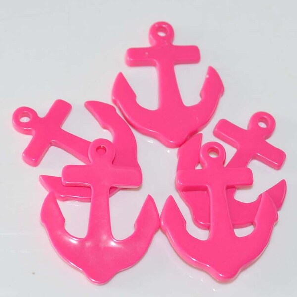 3 or 5 pc Hot Pink Nautical Anchor Resin Flat back Cabochon Hair Bow Center Craft Supply
