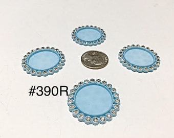 3 or 5 pc Light Blue Circle Cameo Resin with Rhinestone Flat back Bottle cap for Bow center or pendant Craft Supply