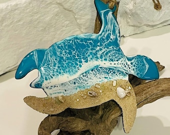 Handcrafted Resin Sealife Ornament, Coastal Beach Art,  Ocean-Inspired Hanging, Beach House Decor | Nautical Gift
