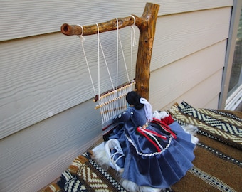 Vintage NATIVE AMERICAN WOOL, Mini Loom, with Woman and Baby.