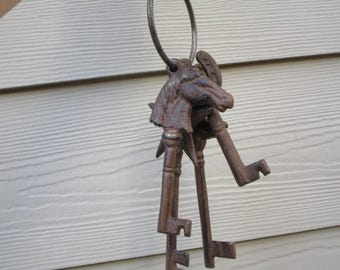 Cowboy themed IRON, Large Skeleton Set of 4 Keys on a Large Ring.