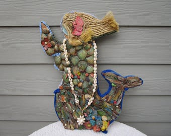 Handmade Mixed Media Mermaid Wall Hanging: Seashell & Beach Stone Art
