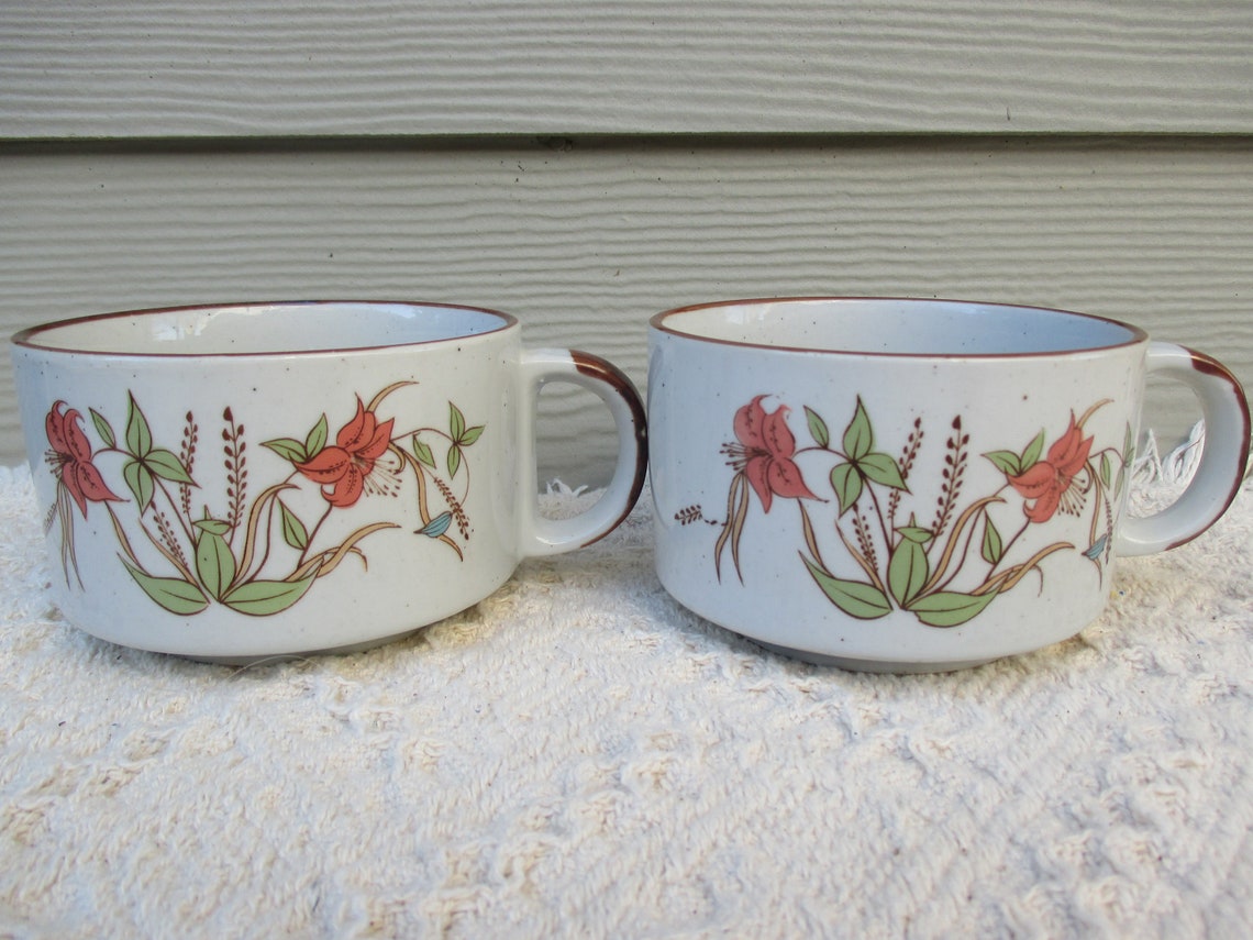Set of Ceramic Vintage Soup CUPS With Handles. Great for Rice Etsy