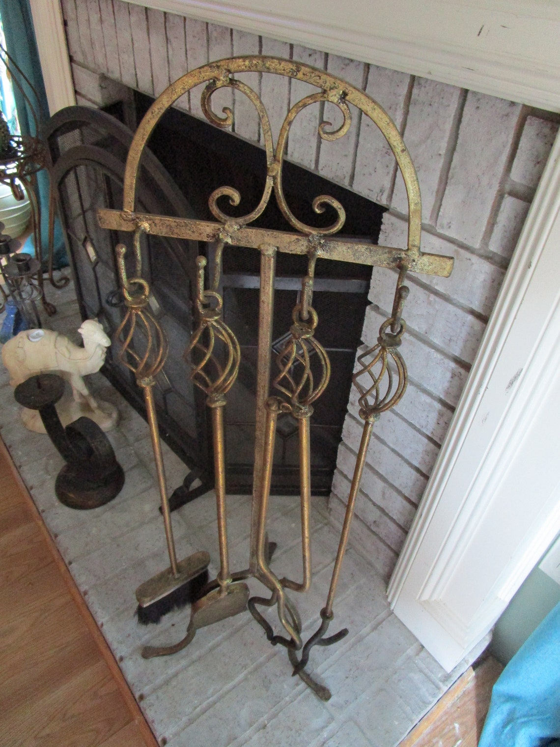Vintage Wrought Iron Twisted HANDLE Fireplace Tools With Etsy