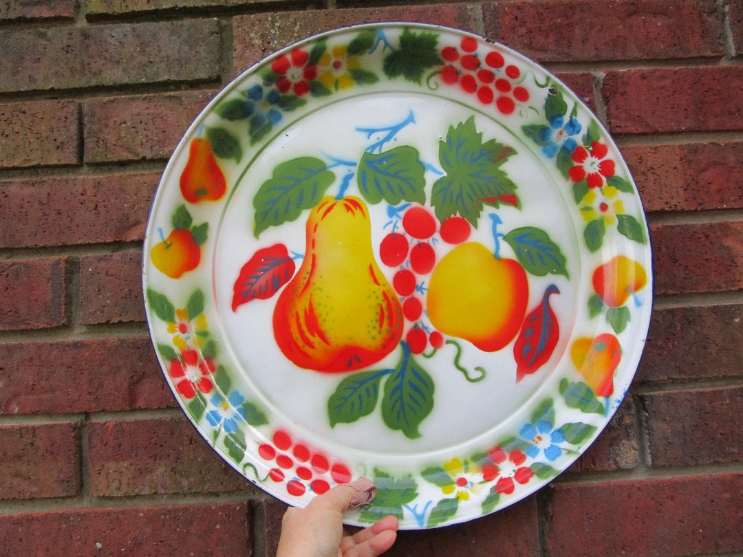 Vintage Enamelware Tray Made in Hong Kong, 15 Inches Diameter, X 2