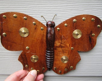 Vintage Set of Wooden FOLKART, Handmade Butterflies, with Brass Decorative embellishments.